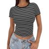 imageSAMPEEL Crop Tops for Women Summer Trendy Tight Tshirts 2024 Slim FitStripe White