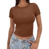 imageSAMPEEL Crop Tops for Women Summer Trendy Tight Tshirts 2024 Slim FitTan Brown