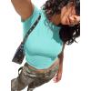 imageSAMPEEL Crop Tops for Women Summer Trendy Tight Tshirts 2024 Slim FitWhite Auqa Blue