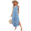 imageSAMPEEL Summer Dresses Maxi Dress Vacation Beach Sundresses 2025 with PocketsFloral Blue White