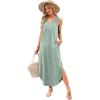 imageSAMPEEL Summer Dresses Maxi Dress Vacation Beach Sundresses 2025 with PocketsFloral Green Wave Point