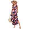 imageSAMPEEL Summer Dresses Maxi Dress Vacation Beach Sundresses 2025 with PocketsFloral Navy Blue