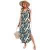 imageSAMPEEL Summer Dresses Maxi Dress Vacation Beach Sundresses 2025 with PocketsFloral Palm Leaf