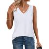 imageSAMPEEL Tank Tops for Women Summer Trendy V Neck Tops Shiny Trim Loose Fit Casual Sleeveless Shirts Fashion 2025All White