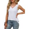 imageSAMPEEL Tank Tops for Women Summer Trendy V Neck Tops Shiny Trim Loose Fit Casual Sleeveless Shirts Fashion 2025All White