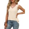 imageSAMPEEL Tank Tops for Women Summer Trendy V Neck Tops Shiny Trim Loose Fit Casual Sleeveless Shirts Fashion 2025Beige
