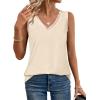 imageSAMPEEL Tank Tops for Women Summer Trendy V Neck Tops Shiny Trim Loose Fit Casual Sleeveless Shirts Fashion 2025Beige