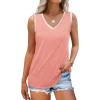 imageSAMPEEL Tank Tops for Women Summer Trendy V Neck Tops Shiny Trim Loose Fit Casual Sleeveless Shirts Fashion 2025Coral