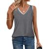 imageSAMPEEL Tank Tops for Women Summer Trendy V Neck Tops Shiny Trim Loose Fit Casual Sleeveless Shirts Fashion 2025Dark Gray
