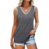 imageSAMPEEL Tank Tops for Women Summer Trendy V Neck Tops Shiny Trim Loose Fit Casual Sleeveless Shirts Fashion 2025Dark Gray