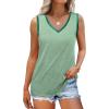 imageSAMPEEL Tank Tops for Women Summer Trendy V Neck Tops Shiny Trim Loose Fit Casual Sleeveless Shirts Fashion 2025Fresh Green