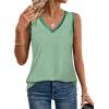 imageSAMPEEL Tank Tops for Women Summer Trendy V Neck Tops Shiny Trim Loose Fit Casual Sleeveless Shirts Fashion 2025Fresh Green