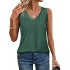 imageSAMPEEL Tank Tops for Women Summer Trendy V Neck Tops Shiny Trim Loose Fit Casual Sleeveless Shirts Fashion 2025Green