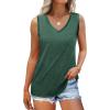 imageSAMPEEL Tank Tops for Women Summer Trendy V Neck Tops Shiny Trim Loose Fit Casual Sleeveless Shirts Fashion 2025Green