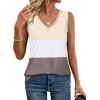 imageSAMPEEL Tank Tops for Women Summer Trendy V Neck Tops Shiny Trim Loose Fit Casual Sleeveless Shirts Fashion 2025Multicolor Apricot