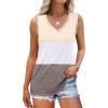 imageSAMPEEL Tank Tops for Women Summer Trendy V Neck Tops Shiny Trim Loose Fit Casual Sleeveless Shirts Fashion 2025Multicolor Apricot