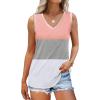imageSAMPEEL Tank Tops for Women Summer Trendy V Neck Tops Shiny Trim Loose Fit Casual Sleeveless Shirts Fashion 2025Multicolor Coral