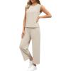 imageSAMPEEL Two Piece Sets for Women Casual Travel Vacation Outfits Summer Wide Leg Crop Pants Lounge SetsBeige