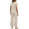 imageSAMPEEL Two Piece Sets for Women Casual Travel Vacation Outfits Summer Wide Leg Crop Pants Lounge SetsBeige
