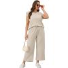 imageSAMPEEL Two Piece Sets for Women Casual Travel Vacation Outfits Summer Wide Leg Crop Pants Lounge SetsBeige