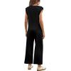 imageSAMPEEL Two Piece Sets for Women Casual Travel Vacation Outfits Summer Wide Leg Crop Pants Lounge SetsBlack