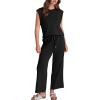 imageSAMPEEL Two Piece Sets for Women Casual Travel Vacation Outfits Summer Wide Leg Crop Pants Lounge SetsBlack
