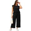 imageSAMPEEL Two Piece Sets for Women Casual Travel Vacation Outfits Summer Wide Leg Crop Pants Lounge SetsBlack