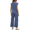 imageSAMPEEL Two Piece Sets for Women Casual Travel Vacation Outfits Summer Wide Leg Crop Pants Lounge SetsBlue