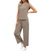 imageSAMPEEL Two Piece Sets for Women Casual Travel Vacation Outfits Summer Wide Leg Crop Pants Lounge SetsBrown