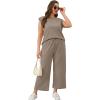 imageSAMPEEL Two Piece Sets for Women Casual Travel Vacation Outfits Summer Wide Leg Crop Pants Lounge SetsBrown