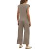imageSAMPEEL Two Piece Sets for Women Casual Travel Vacation Outfits Summer Wide Leg Crop Pants Lounge SetsBrown