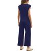 imageSAMPEEL Two Piece Sets for Women Casual Travel Vacation Outfits Summer Wide Leg Crop Pants Lounge SetsDark Blue