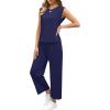 imageSAMPEEL Two Piece Sets for Women Casual Travel Vacation Outfits Summer Wide Leg Crop Pants Lounge SetsDark Blue
