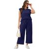 imageSAMPEEL Two Piece Sets for Women Casual Travel Vacation Outfits Summer Wide Leg Crop Pants Lounge SetsDark Blue