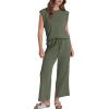 imageSAMPEEL Two Piece Sets for Women Casual Travel Vacation Outfits Summer Wide Leg Crop Pants Lounge SetsGreen