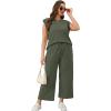 imageSAMPEEL Two Piece Sets for Women Casual Travel Vacation Outfits Summer Wide Leg Crop Pants Lounge SetsGreen