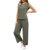 imageSAMPEEL Two Piece Sets for Women Casual Travel Vacation Outfits Summer Wide Leg Crop Pants Lounge SetsGreen