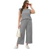 imageSAMPEEL Two Piece Sets for Women Casual Travel Vacation Outfits Summer Wide Leg Crop Pants Lounge SetsGrey