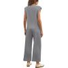 imageSAMPEEL Two Piece Sets for Women Casual Travel Vacation Outfits Summer Wide Leg Crop Pants Lounge SetsGrey