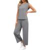 imageSAMPEEL Two Piece Sets for Women Casual Travel Vacation Outfits Summer Wide Leg Crop Pants Lounge SetsGrey