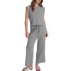 imageSAMPEEL Two Piece Sets for Women Casual Travel Vacation Outfits Summer Wide Leg Crop Pants Lounge SetsGrey