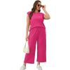 imageSAMPEEL Two Piece Sets for Women Casual Travel Vacation Outfits Summer Wide Leg Crop Pants Lounge SetsHot Pink