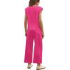imageSAMPEEL Two Piece Sets for Women Casual Travel Vacation Outfits Summer Wide Leg Crop Pants Lounge SetsHot Pink