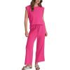 imageSAMPEEL Two Piece Sets for Women Casual Travel Vacation Outfits Summer Wide Leg Crop Pants Lounge SetsHot Pink