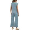 imageSAMPEEL Two Piece Sets for Women Casual Travel Vacation Outfits Summer Wide Leg Crop Pants Lounge SetsLake Blue