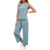 imageSAMPEEL Two Piece Sets for Women Casual Travel Vacation Outfits Summer Wide Leg Crop Pants Lounge SetsLake Blue