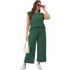 imageSAMPEEL Two Piece Sets for Women Casual Travel Vacation Outfits Summer Wide Leg Crop Pants Lounge SetsPeacock Green