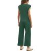 imageSAMPEEL Two Piece Sets for Women Casual Travel Vacation Outfits Summer Wide Leg Crop Pants Lounge SetsPeacock Green