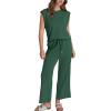 imageSAMPEEL Two Piece Sets for Women Casual Travel Vacation Outfits Summer Wide Leg Crop Pants Lounge SetsPeacock Green
