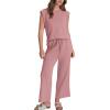 imageSAMPEEL Two Piece Sets for Women Casual Travel Vacation Outfits Summer Wide Leg Crop Pants Lounge SetsPink